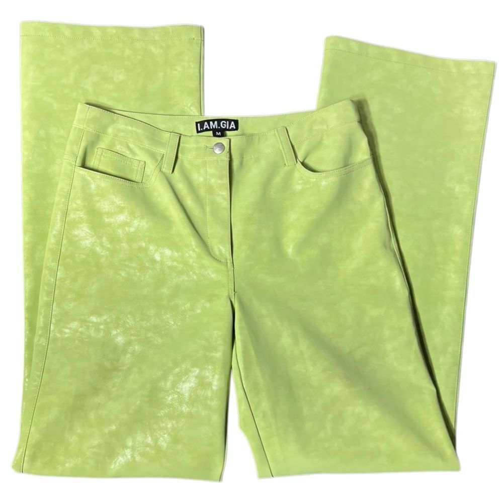 I.AM.GIA Straight leg Trousers Faux Leather Lime Green Pants Size Medium